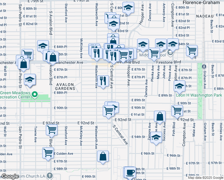 map of restaurants, bars, coffee shops, grocery stores, and more near in Los Angeles