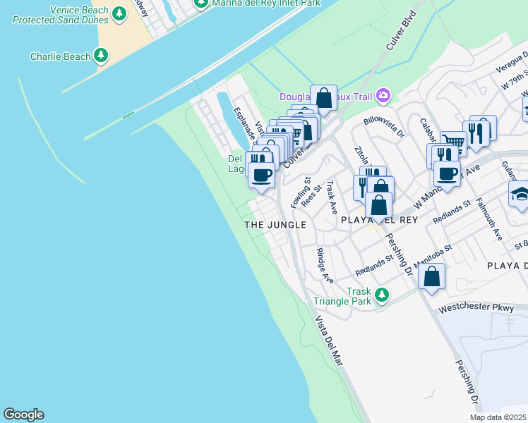 map of restaurants, bars, coffee shops, grocery stores, and more near 124 Montreal Street in Los Angeles