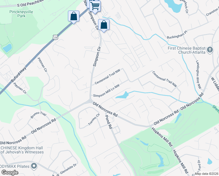 map of restaurants, bars, coffee shops, grocery stores, and more near 4547 Simpson Mill Lane Northwest in Duluth