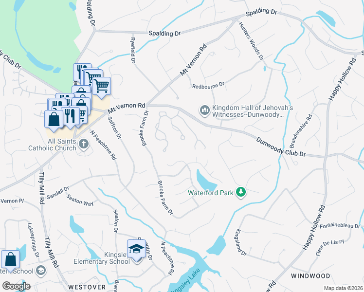 map of restaurants, bars, coffee shops, grocery stores, and more near 5224 Brooke Ridge Drive in Dunwoody