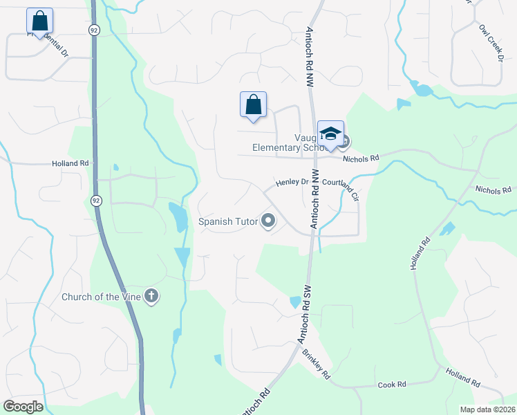 map of restaurants, bars, coffee shops, grocery stores, and more near 6161 Pritchett Drive in Powder Springs