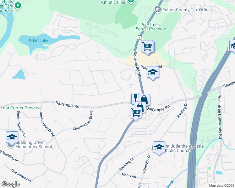 map of restaurants, bars, coffee shops, grocery stores, and more near 285 Old College Way Northeast in Atlanta
