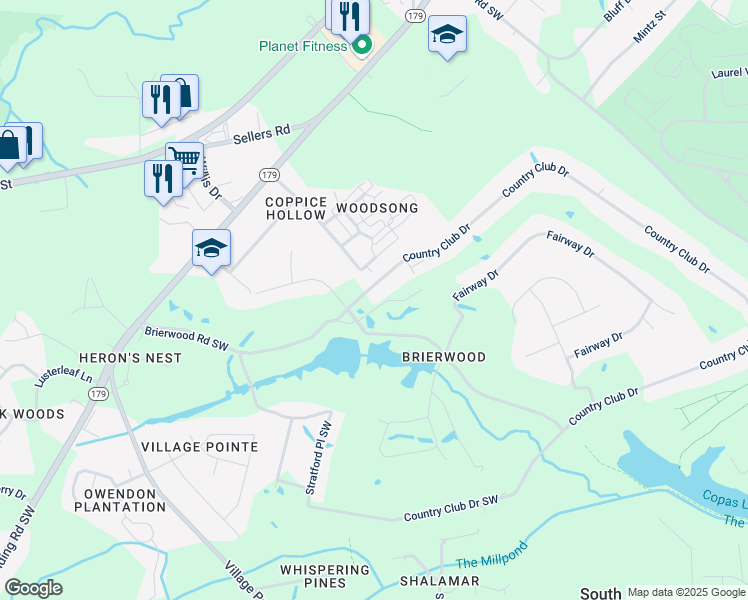 map of restaurants, bars, coffee shops, grocery stores, and more near 5005 Pender Road in Shallotte