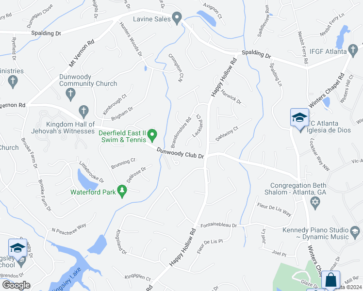 map of restaurants, bars, coffee shops, grocery stores, and more near 285 Lackland Court in Atlanta