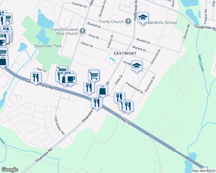 map of restaurants, bars, coffee shops, grocery stores, and more near 828 Hallbrook Drive in Columbia