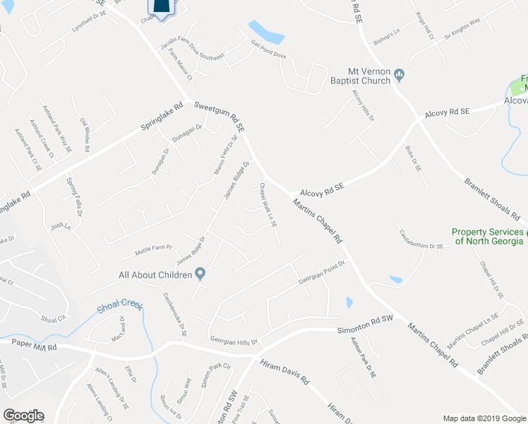 map of restaurants, bars, coffee shops, grocery stores, and more near 515 Chapel Walk Lane Southeast in Lawrenceville