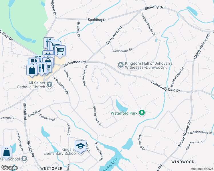 map of restaurants, bars, coffee shops, grocery stores, and more near 5224 Brooke Ridge Drive in Dunwoody
