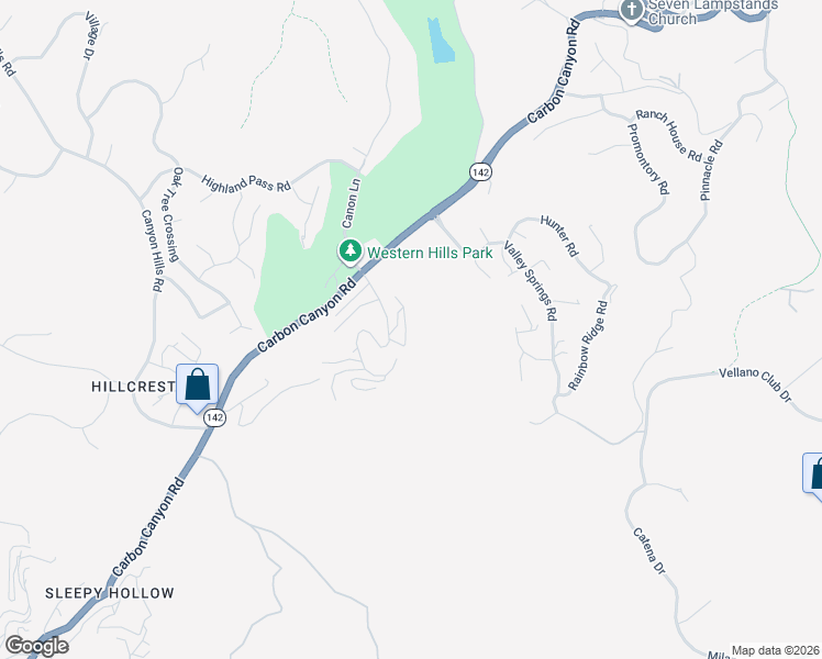 map of restaurants, bars, coffee shops, grocery stores, and more near 16311 Observation Lane in Chino Hills