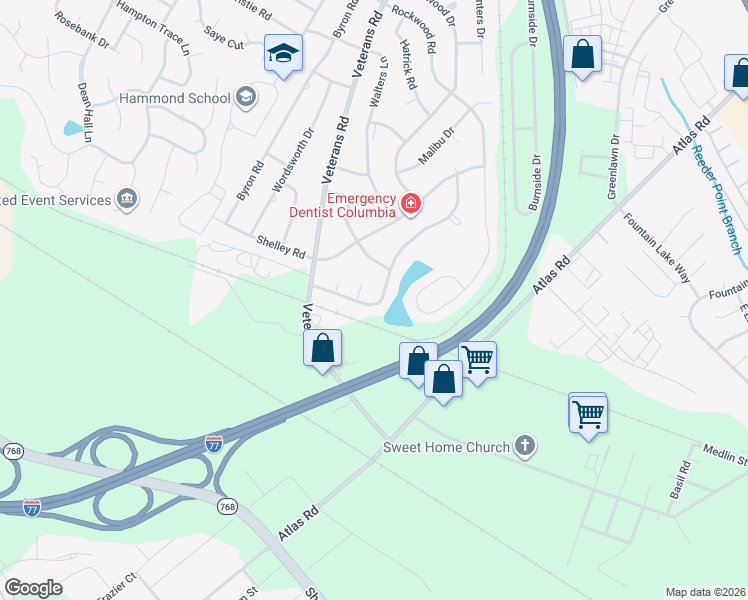 map of restaurants, bars, coffee shops, grocery stores, and more near 1141 Coatesdale Road in Columbia