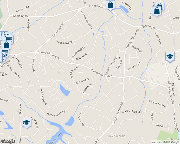 map of restaurants, bars, coffee shops, grocery stores, and more near 4653 Dunwoody Club Drive in Atlanta