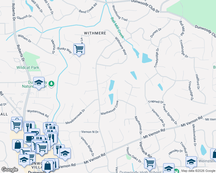 map of restaurants, bars, coffee shops, grocery stores, and more near 5335 Lake View Club in Dunwoody