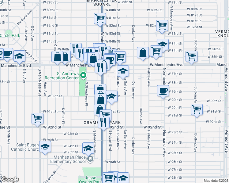 map of restaurants, bars, coffee shops, grocery stores, and more near in Los Angeles