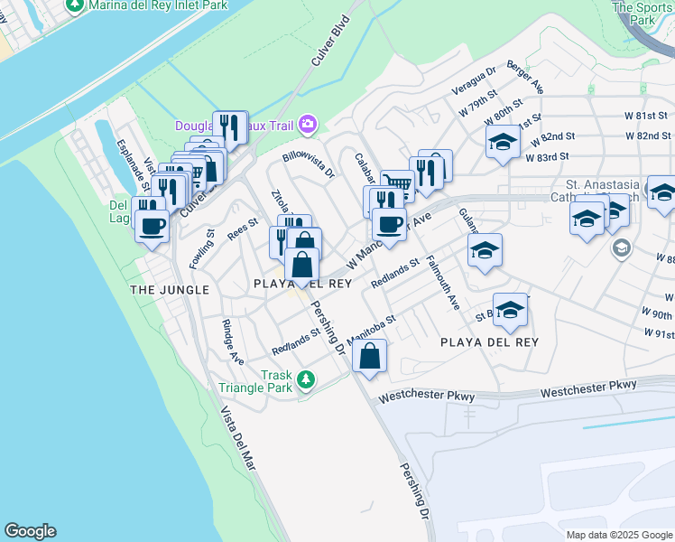 map of restaurants, bars, coffee shops, grocery stores, and more near in Los Angeles