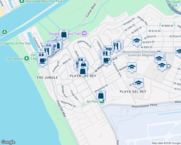 map of restaurants, bars, coffee shops, grocery stores, and more near in Los Angeles