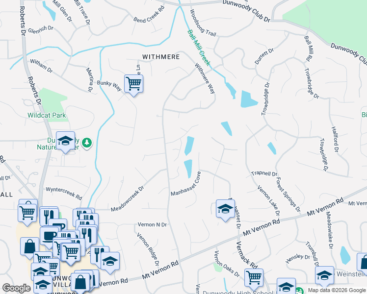 map of restaurants, bars, coffee shops, grocery stores, and more near 5335 Lake View Club in Dunwoody