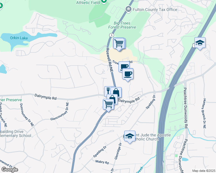 map of restaurants, bars, coffee shops, grocery stores, and more near 502 Brighton Point in Atlanta
