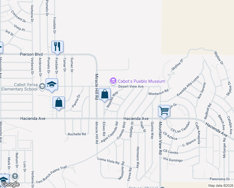 map of restaurants, bars, coffee shops, grocery stores, and more near 67610 Tunitas Road in Desert Hot Springs