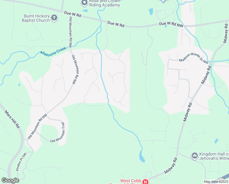 map of restaurants, bars, coffee shops, grocery stores, and more near 263 Mossy Way Northwest in Kennesaw