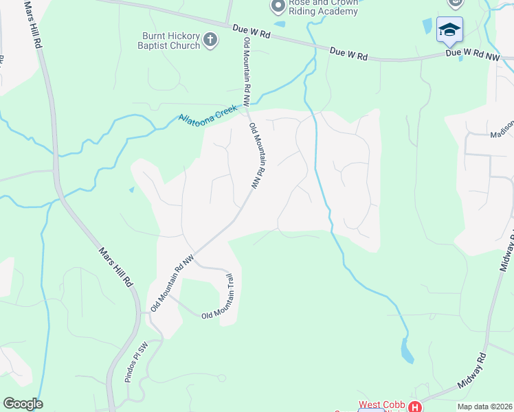 map of restaurants, bars, coffee shops, grocery stores, and more near 68 Old Mountain Road Northwest in Powder Springs