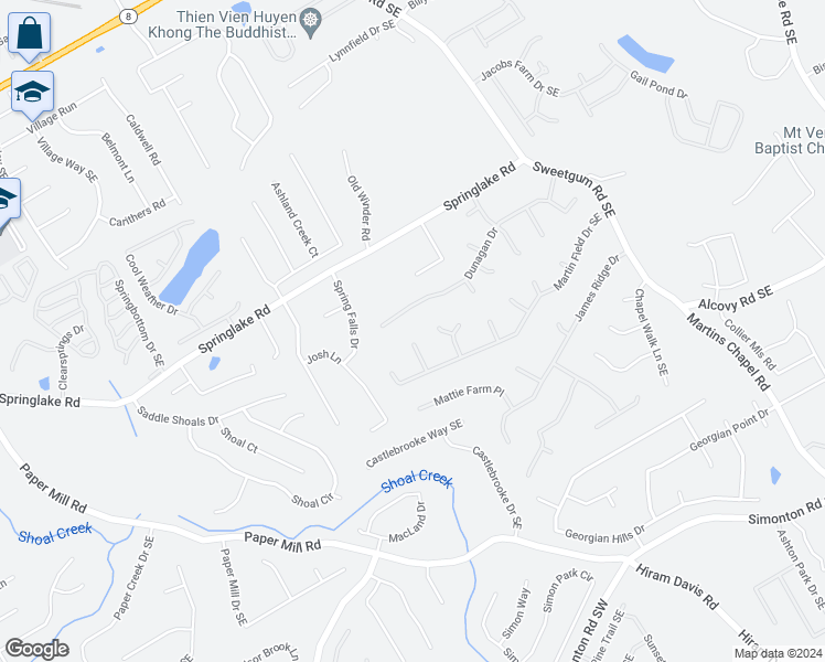 map of restaurants, bars, coffee shops, grocery stores, and more near 400 Martin Glen Way in Lawrenceville