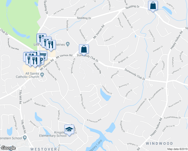 map of restaurants, bars, coffee shops, grocery stores, and more near 5252 Brooke Ridge Drive in Dunwoody