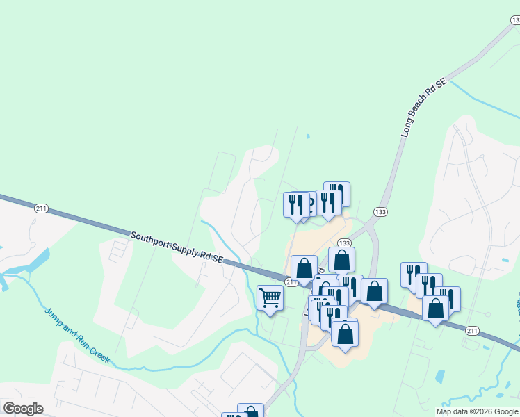 map of restaurants, bars, coffee shops, grocery stores, and more near 4758 Longview Drive Southeast in Southport