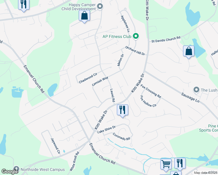 map of restaurants, bars, coffee shops, grocery stores, and more near 108 Barrister Court in Lexington