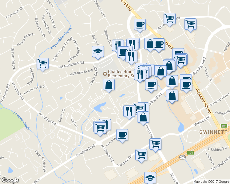 map of restaurants, bars, coffee shops, grocery stores, and more near 3914 Grovemont Drive in Duluth
