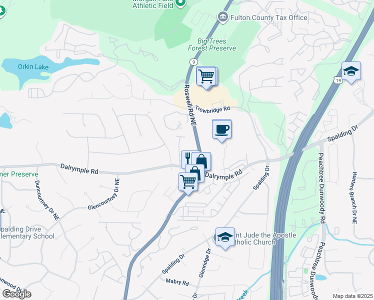map of restaurants, bars, coffee shops, grocery stores, and more near 502 Brighton Point in Atlanta