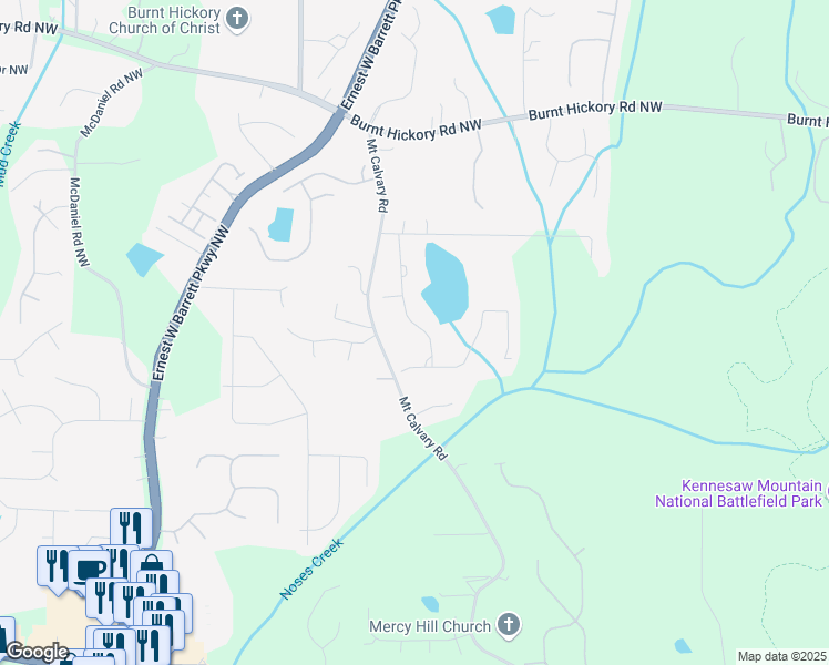 map of restaurants, bars, coffee shops, grocery stores, and more near 241 Unity Drive in Marietta