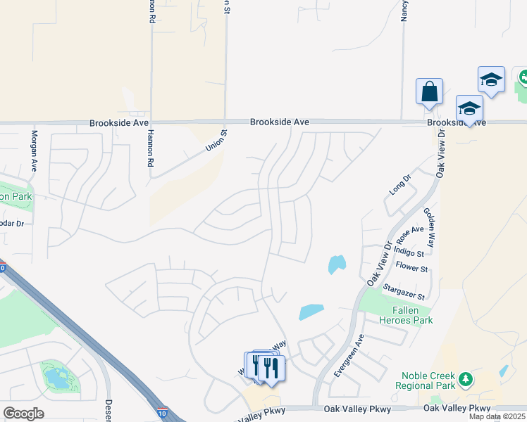 map of restaurants, bars, coffee shops, grocery stores, and more near 1694 Sarazen Street in Beaumont