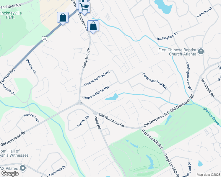 map of restaurants, bars, coffee shops, grocery stores, and more near 4488 Simpson Mill Lane Northwest in Duluth