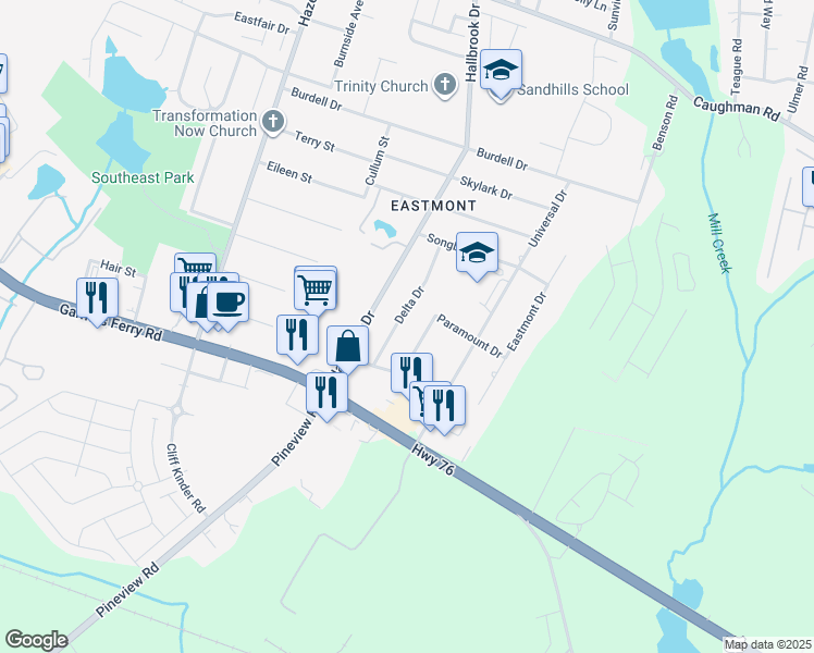 map of restaurants, bars, coffee shops, grocery stores, and more near 912 Delta Dr in Columbia