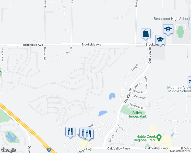map of restaurants, bars, coffee shops, grocery stores, and more near 1685 Landmark Way in Beaumont