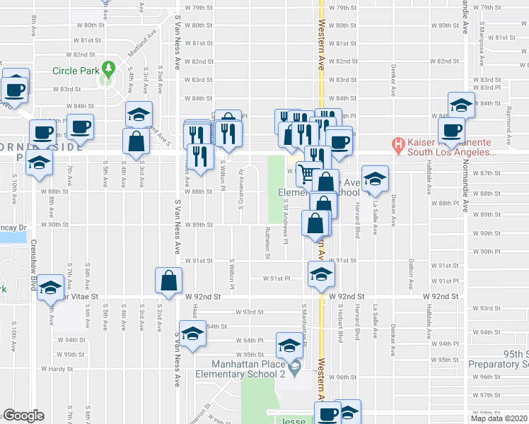 map of restaurants, bars, coffee shops, grocery stores, and more near 8836 Ruthelen Street in Los Angeles