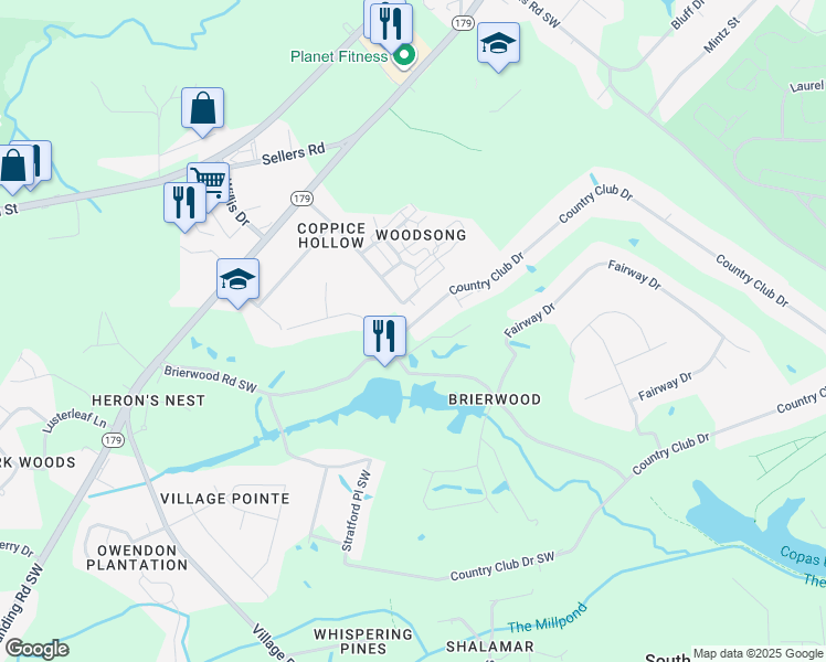 map of restaurants, bars, coffee shops, grocery stores, and more near 5005 Pender Road in Shallotte