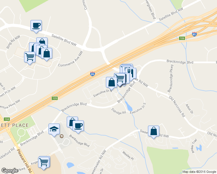 map of restaurants, bars, coffee shops, grocery stores, and more near Creston Park Court in Duluth