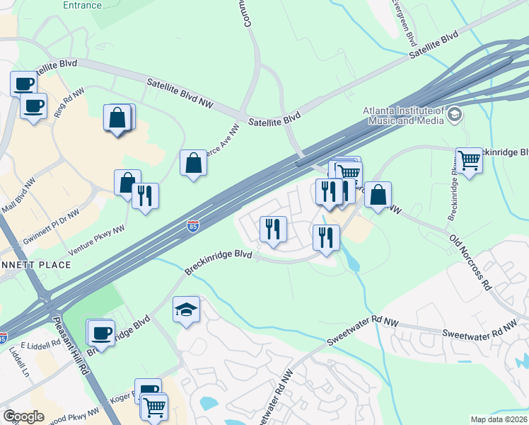 map of restaurants, bars, coffee shops, grocery stores, and more near 3157 Millington Place in Duluth