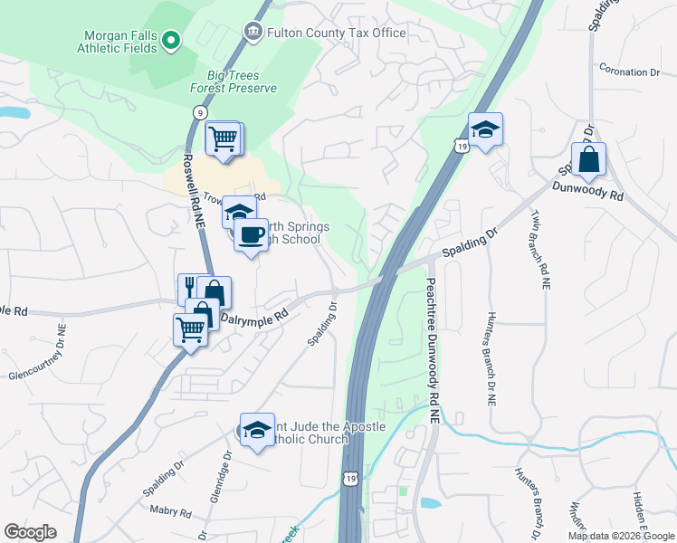 map of restaurants, bars, coffee shops, grocery stores, and more near 210 Fieldsborn Court Northeast in Atlanta