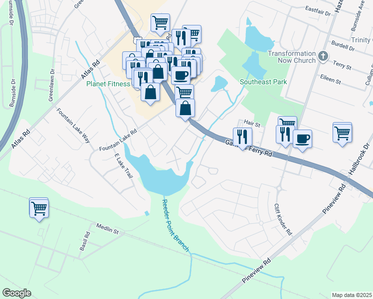map of restaurants, bars, coffee shops, grocery stores, and more near 7645 Garners Ferry Road in Columbia