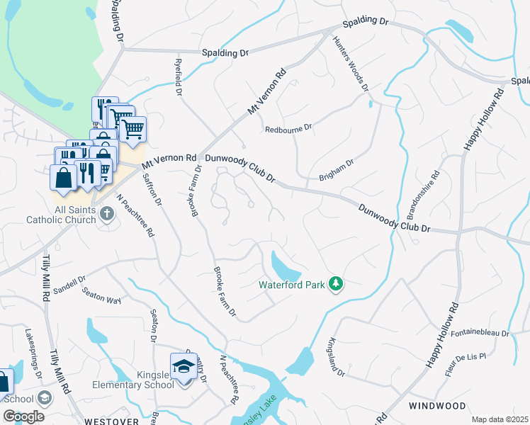 map of restaurants, bars, coffee shops, grocery stores, and more near 2377 Briarleigh Way in Dunwoody