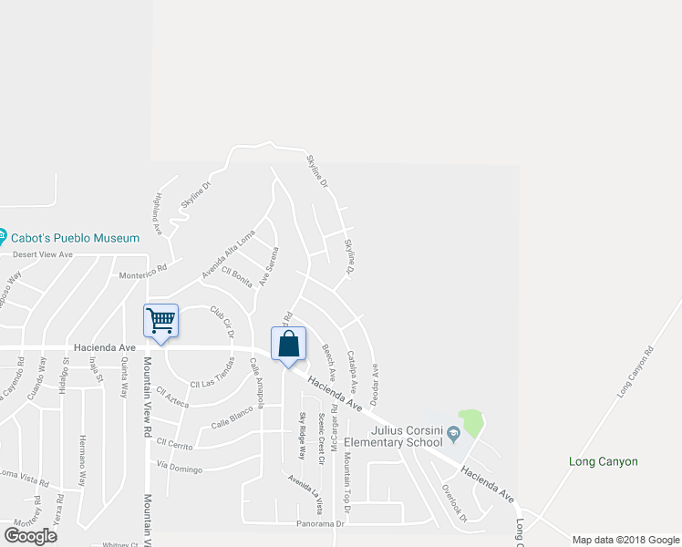 map of restaurants, bars, coffee shops, grocery stores, and more near 12565 Skyline Drive in Desert Hot Springs
