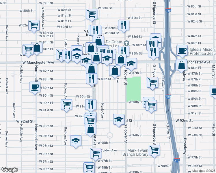 map of restaurants, bars, coffee shops, grocery stores, and more near 8907 Menlo Avenue in Los Angeles
