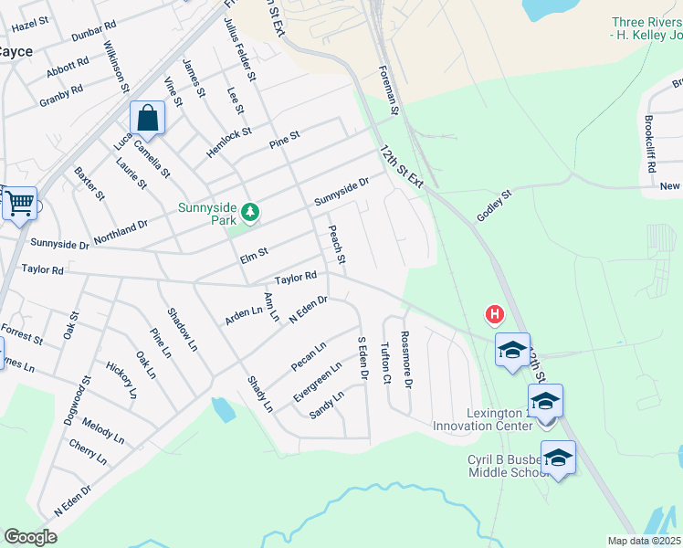 map of restaurants, bars, coffee shops, grocery stores, and more near 2905 Taylor Road in Cayce