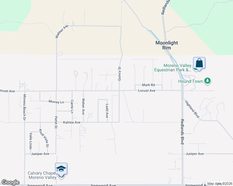 map of restaurants, bars, coffee shops, grocery stores, and more near 28493 Locust Avenue in Moreno Valley