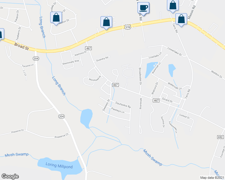 map of restaurants, bars, coffee shops, grocery stores, and more near 1275 Dewees Street in Sumter