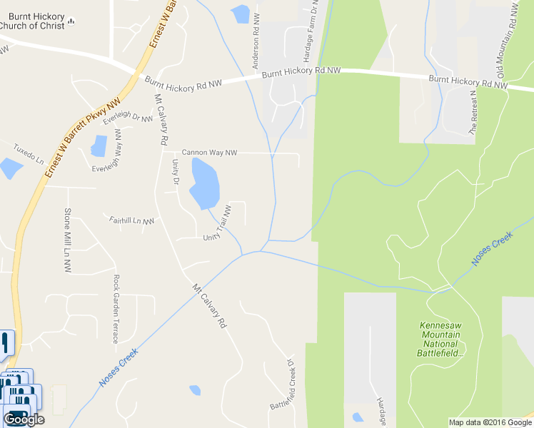 map of restaurants, bars, coffee shops, grocery stores, and more near 2138 Unity Trail Northwest in Marietta