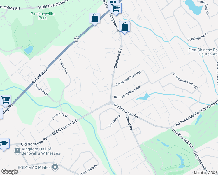 map of restaurants, bars, coffee shops, grocery stores, and more near 3667 Centennial Trail Northwest in Duluth