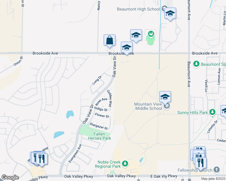 map of restaurants, bars, coffee shops, grocery stores, and more near 1722 Silver Court in Beaumont