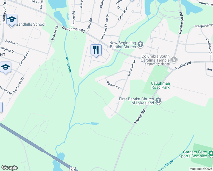 map of restaurants, bars, coffee shops, grocery stores, and more near 9410 Puritan Road in Columbia